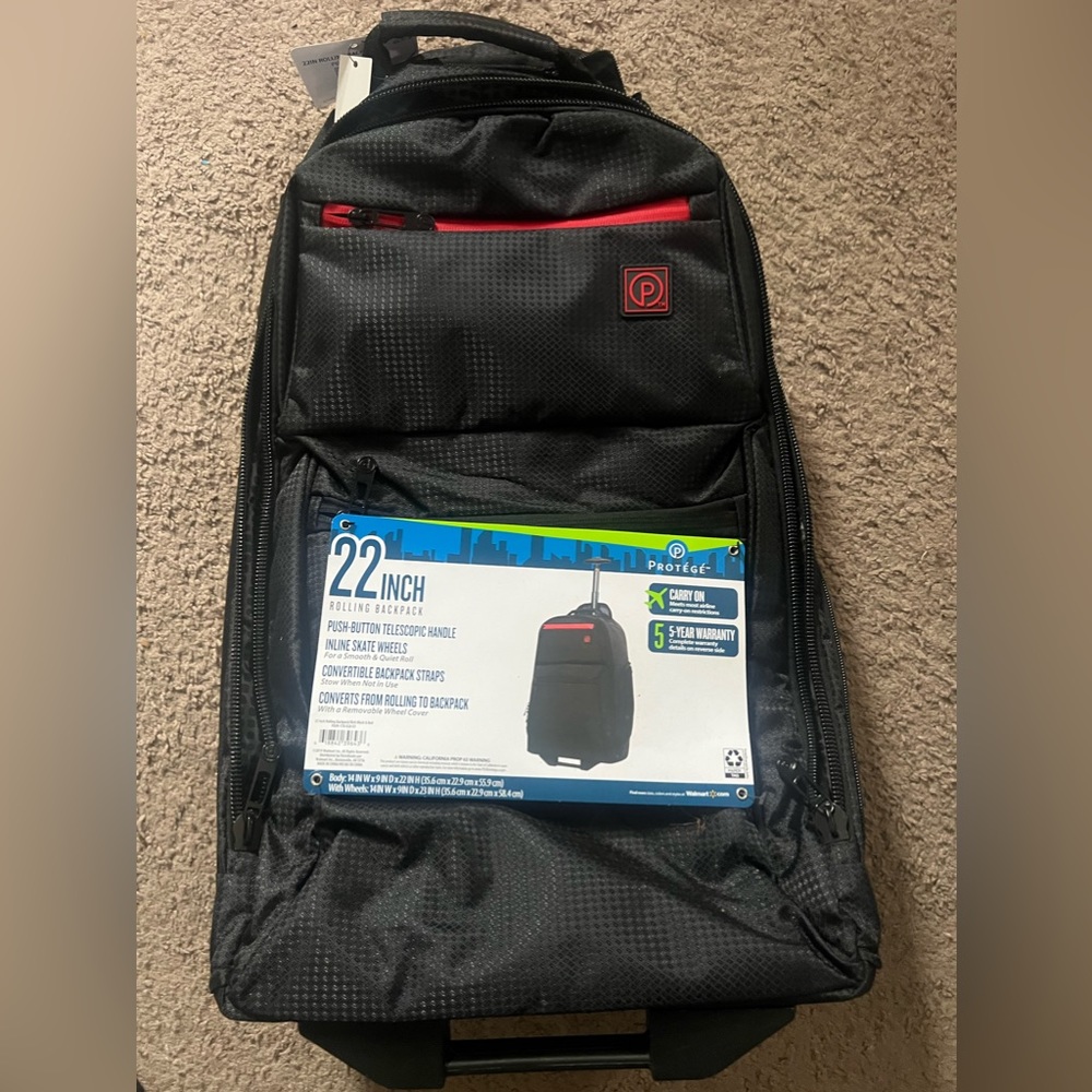 22in Protege Rolling backpack travel bag